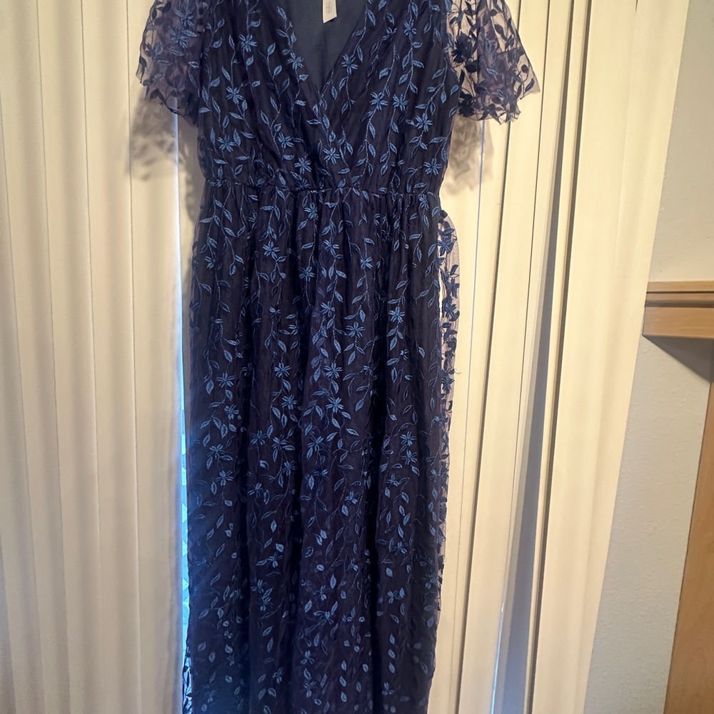 Baltic Born Navy Blue Floral Embroidered Maxi Dress